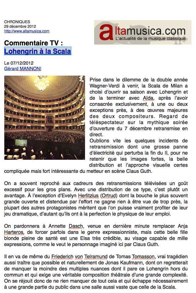 Altamusica - Lohengrin à la Scala