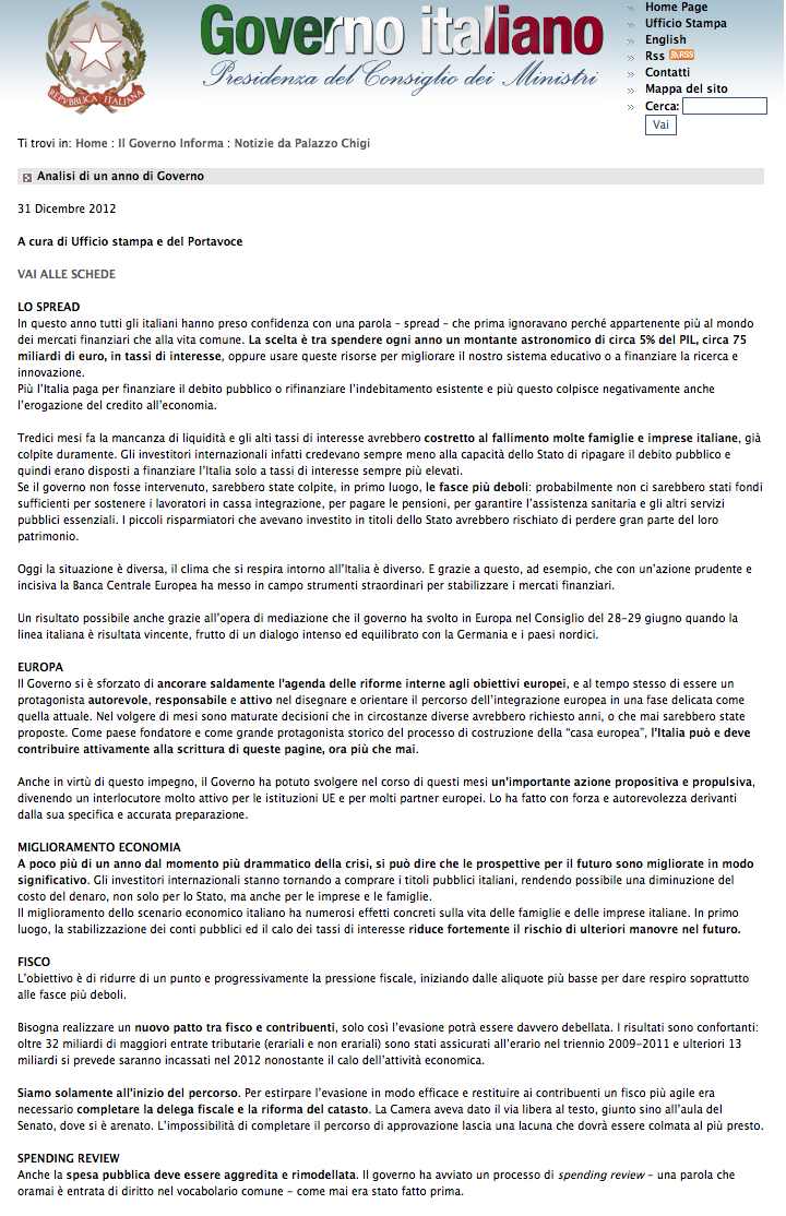 Analisi di un anno di Governo