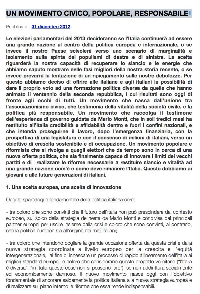 UN MOVIMENTO CIVICO, POPOLARE, RESPONSABILE